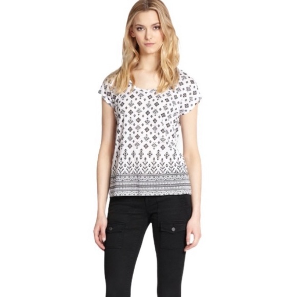 Joie Nasa Linen Short Sleeve Tee Shirt Black White - Picture 13 of 13